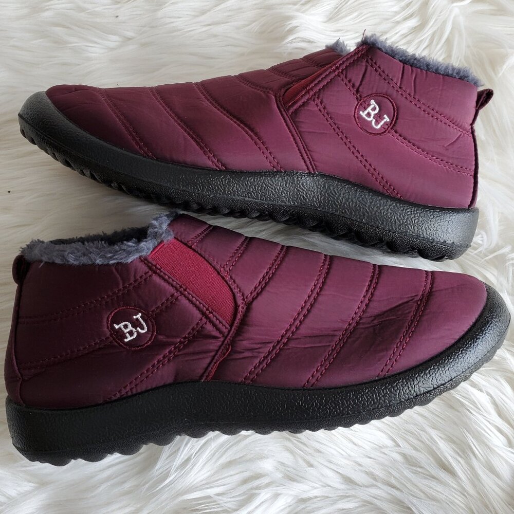 Boojoy Burgundy Ankle Slip On Quilted Waterproof Boots SZ 9.5